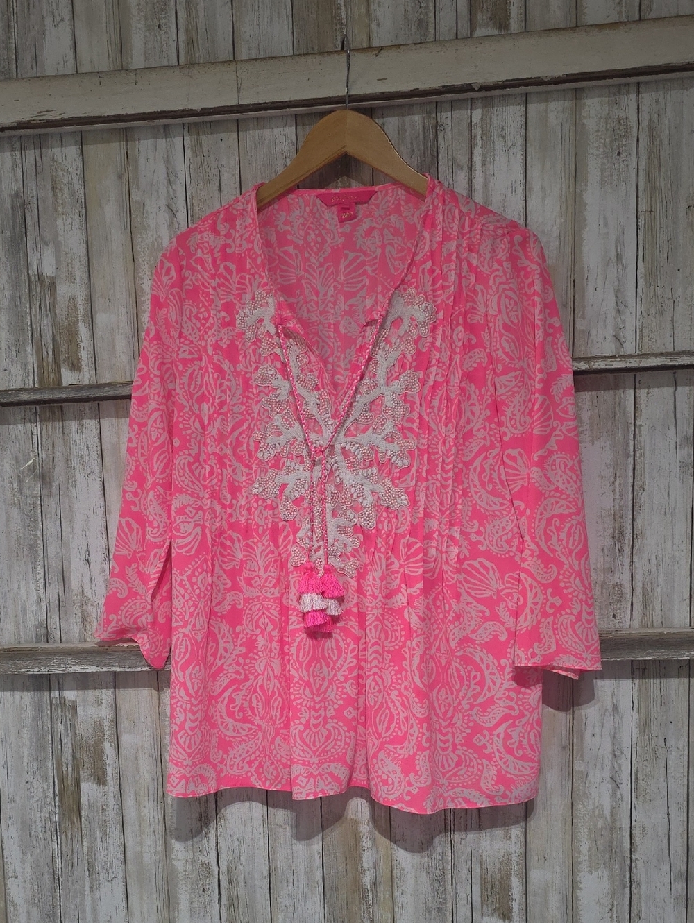 Lilly Pulizter Marilina Havanna Pink Claudia Embroidered Tunic Size Small